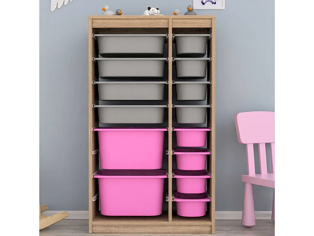 Meuble de rangement 14 tiroirs Montana Sonomo, gris et rose