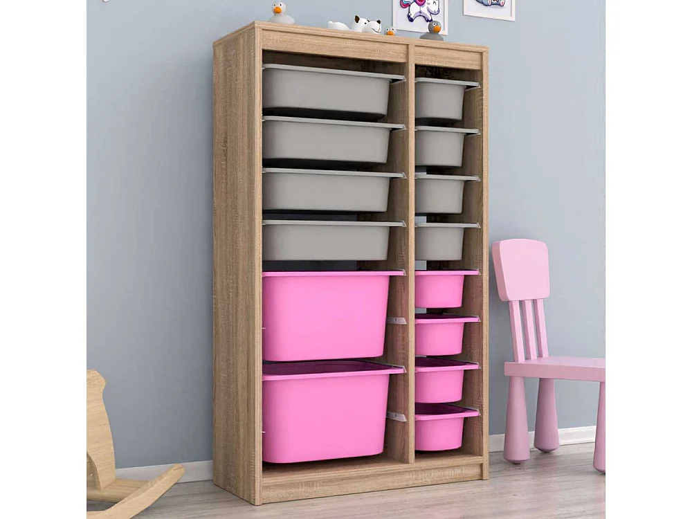 Meuble de rangement 14 tiroirs Montana Sonomo, gris et rose