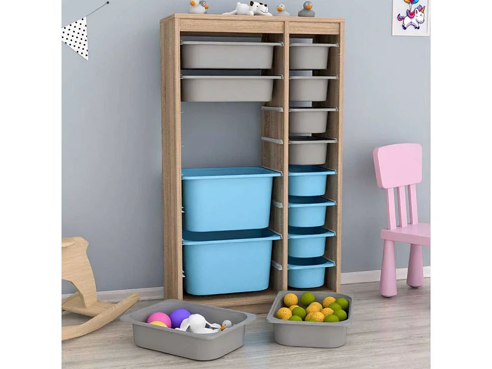 Meuble de rangement 14 tiroirs Montana Sonomo, gris et bleu