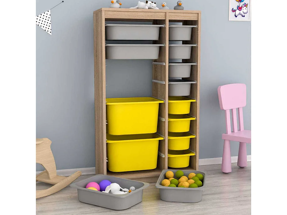 Meuble de rangement 14 tiroirs Montana Sonomo, gris et jaune