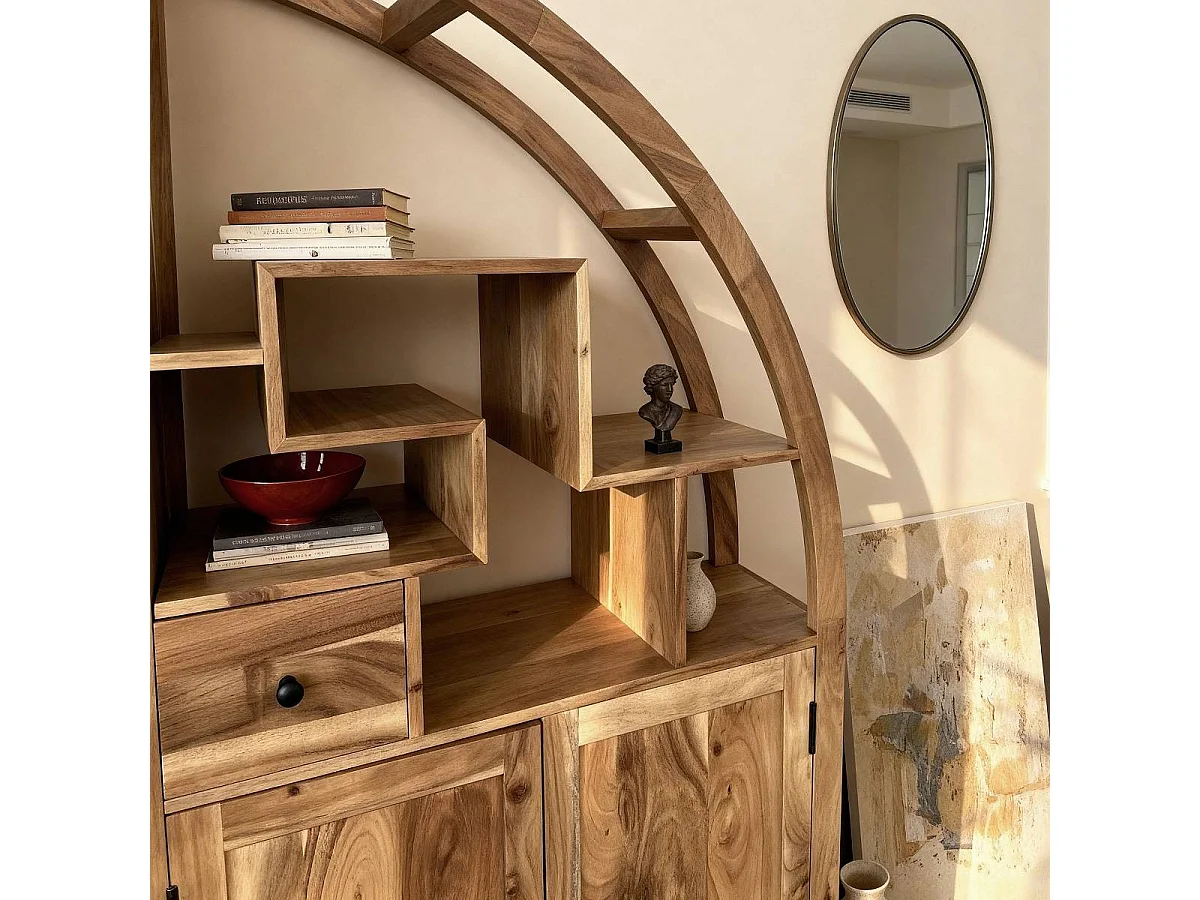 Bibliothèque asymétrique en bois d'acacia Nathan