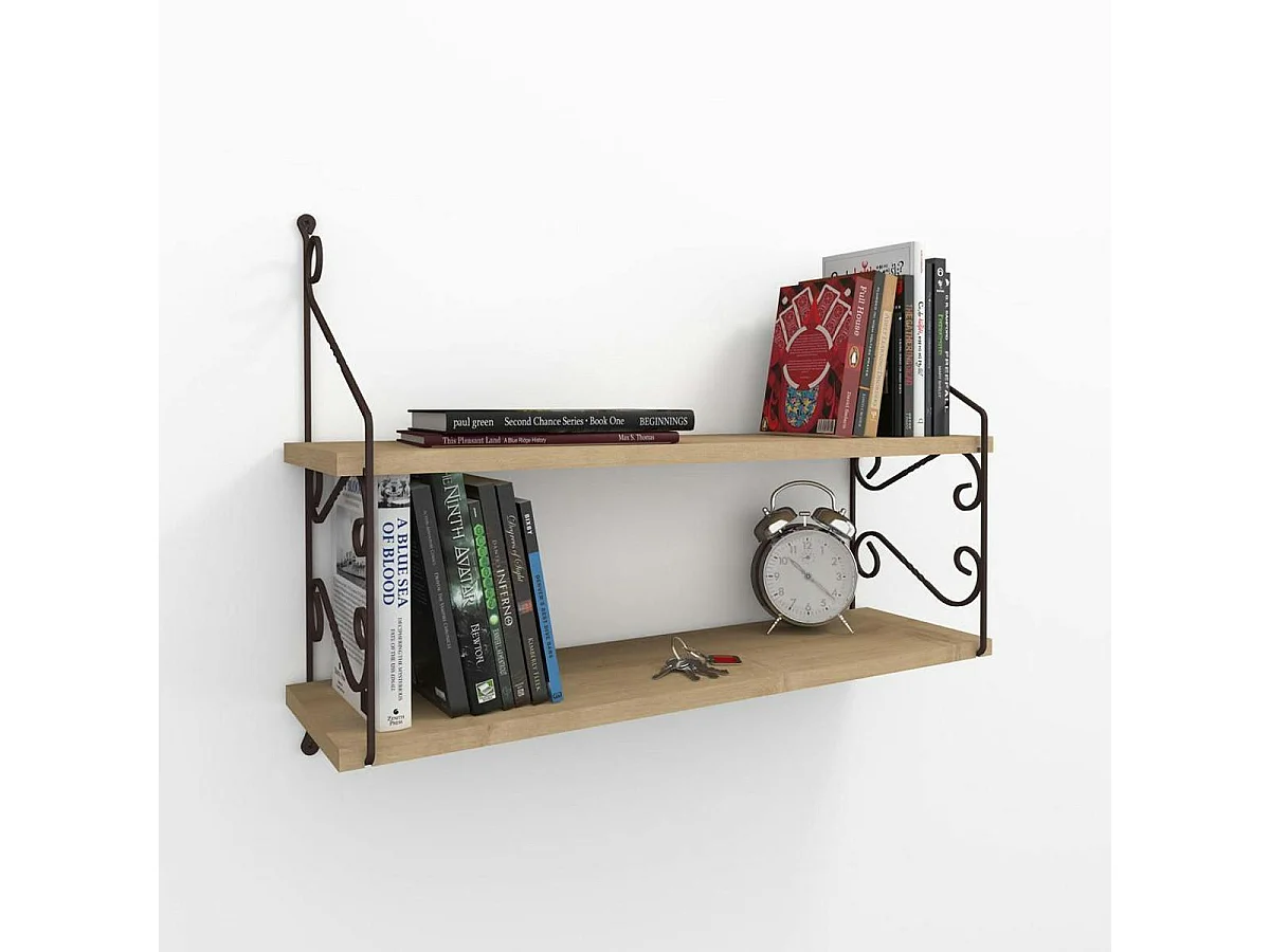 Etagère murale décor bois chêne 2 plateaux avec volutes JENA