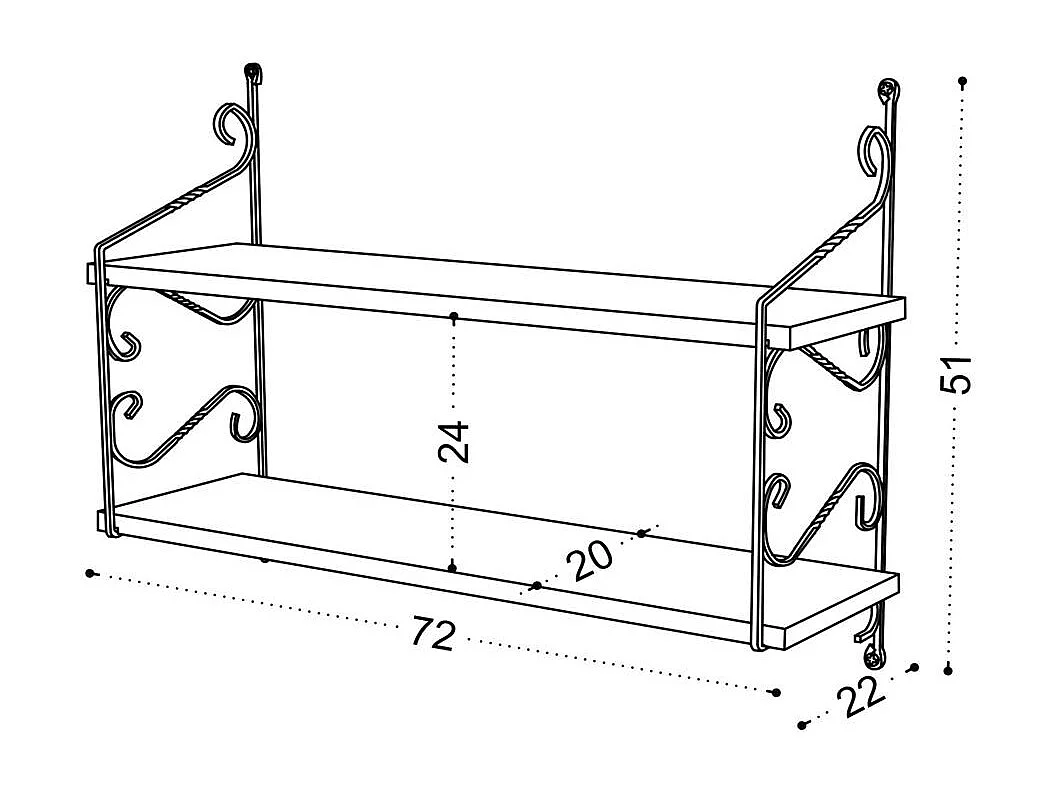 Etagère murale décor bois chêne 2 plateaux avec volutes JENA