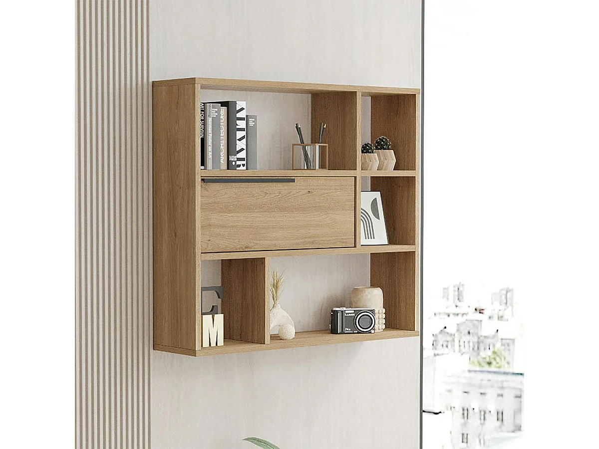 Etagère murale décor bois rangement fermé 5 niches MARFA