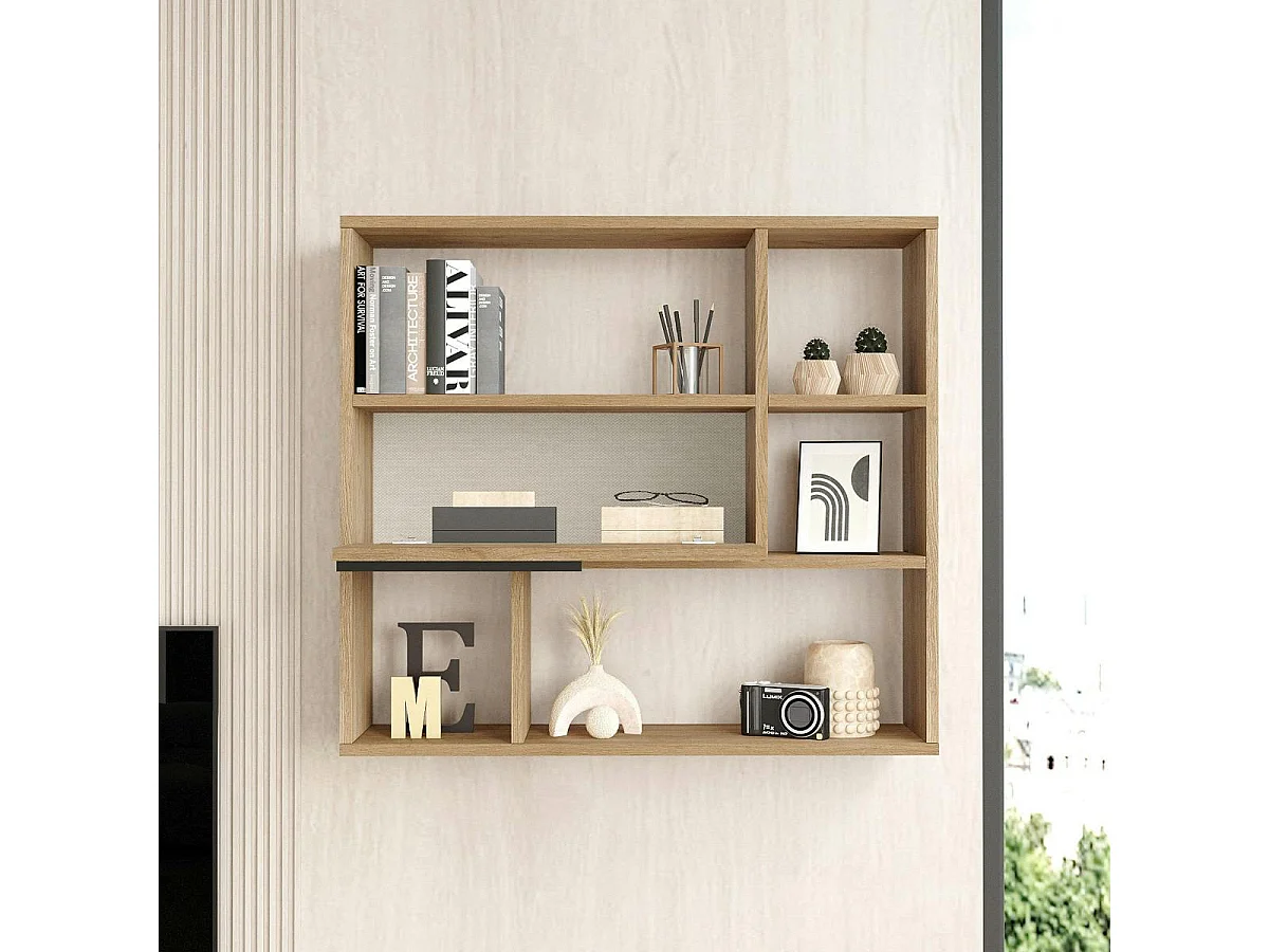 Etagère murale décor bois rangement fermé 5 niches MARFA