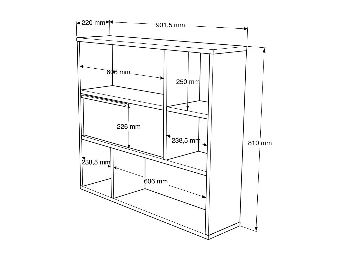 Etagère murale décor bois rangement fermé 5 niches MARFA