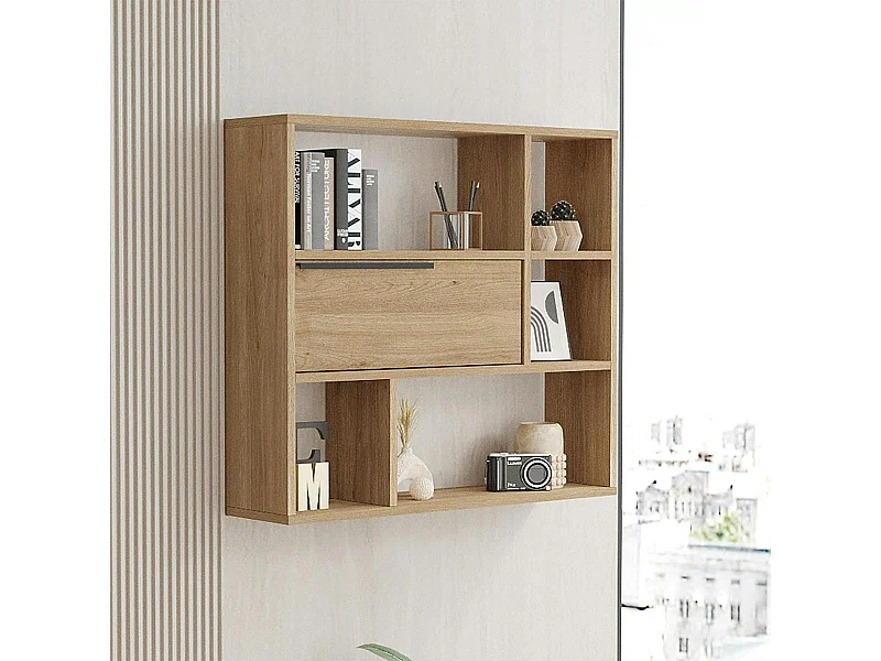 Etagère murale décor bois rangement fermé 5 niches MARFA
