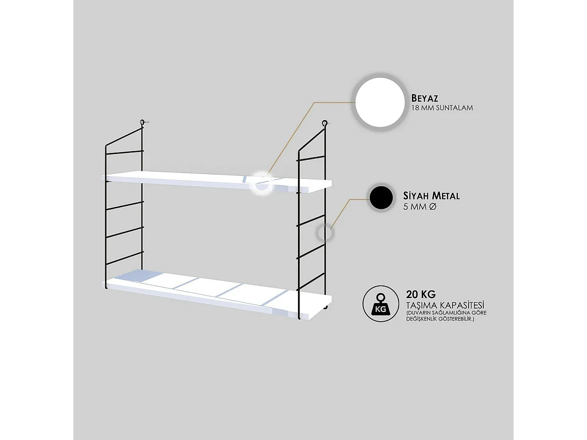 Etagère murale blanche 2 plateaux à montants noirs JENA