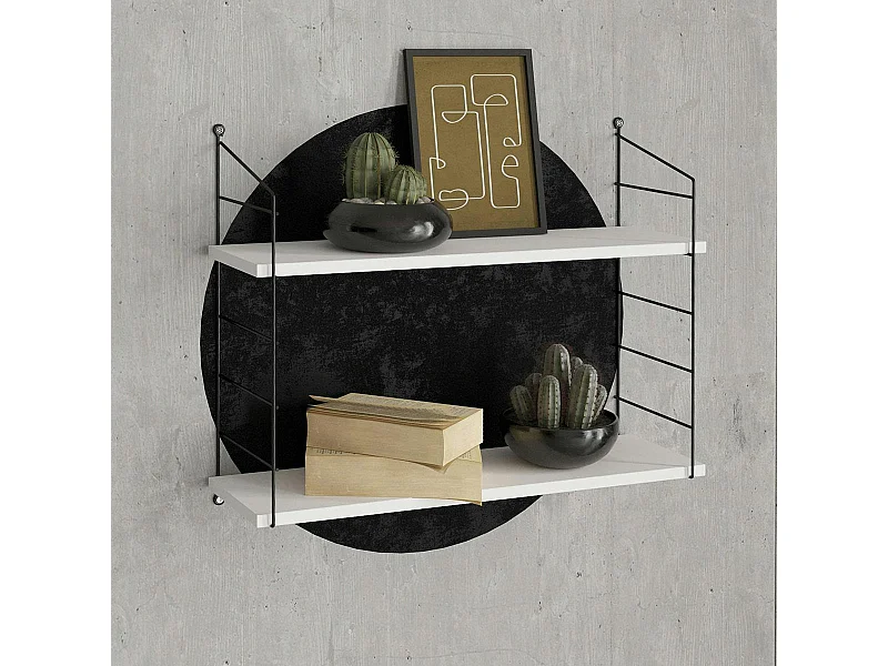 Etagère murale blanche 2 plateaux à montants noirs JENA