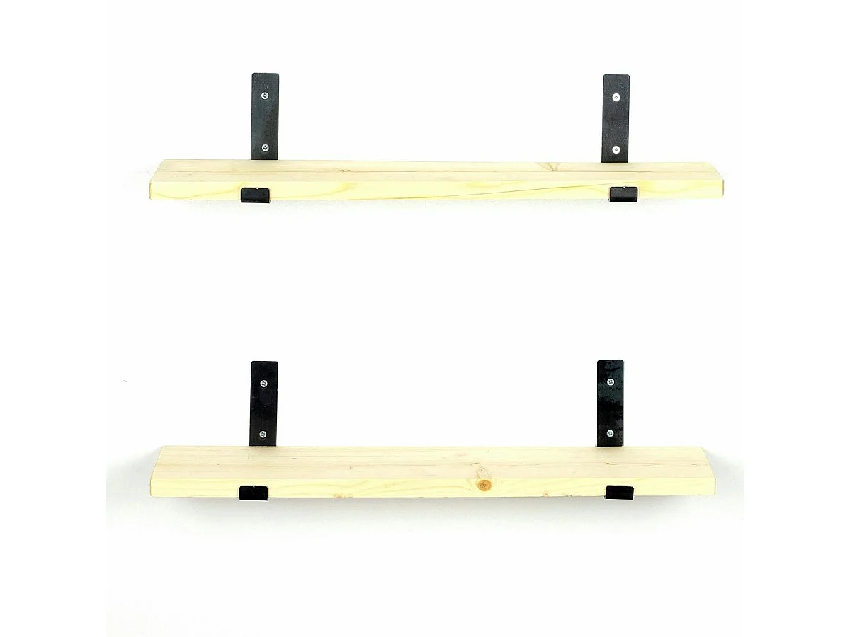 Etagère murale décor bois clair avec supports noirs (x2) JENA