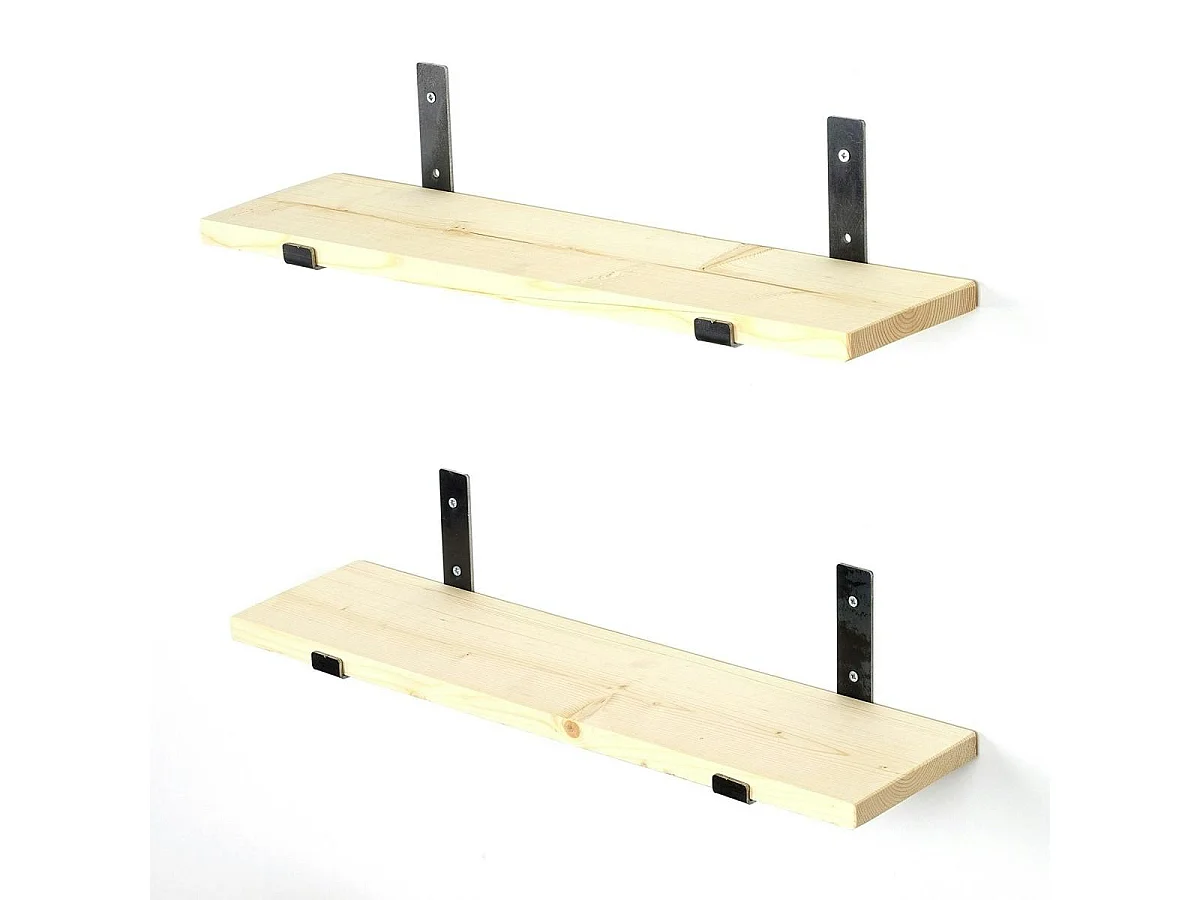 Etagère murale décor bois clair avec supports noirs (x2) JENA