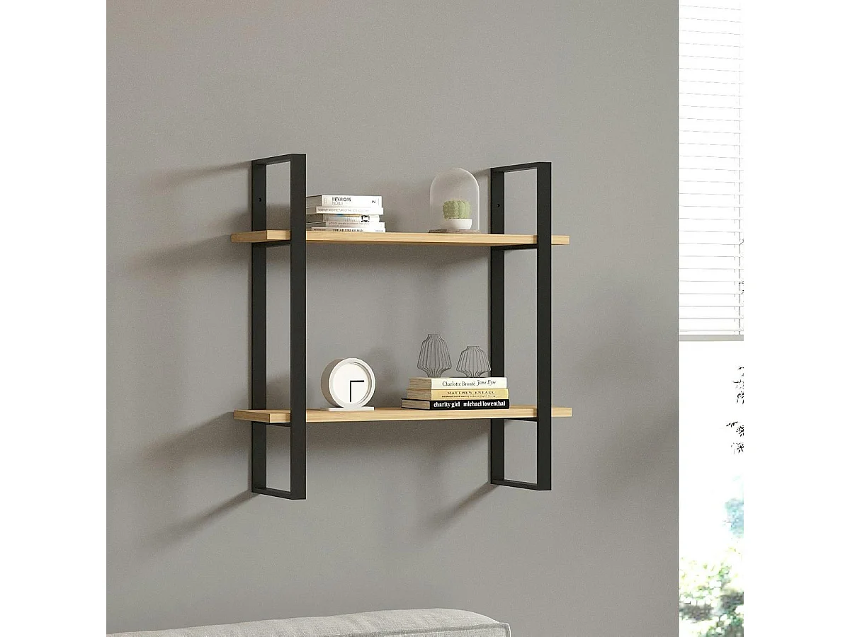 Étagère murale moderne décor bois clair et cadres métal JENA