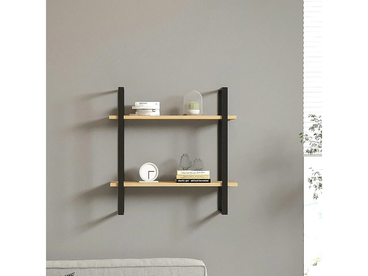 Étagère murale moderne décor bois clair et cadres métal JENA