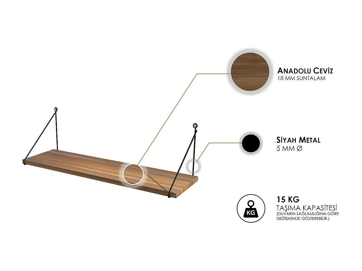 Etagère murale décor bois foncé à montants noirs JENA
