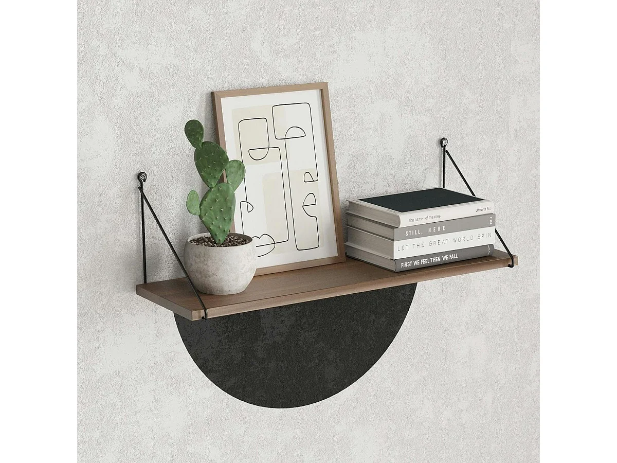 Etagère murale décor bois foncé à montants noirs JENA