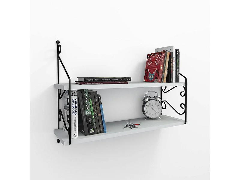 Etagère murale blanche 2 plateaux à volutes noires JENA