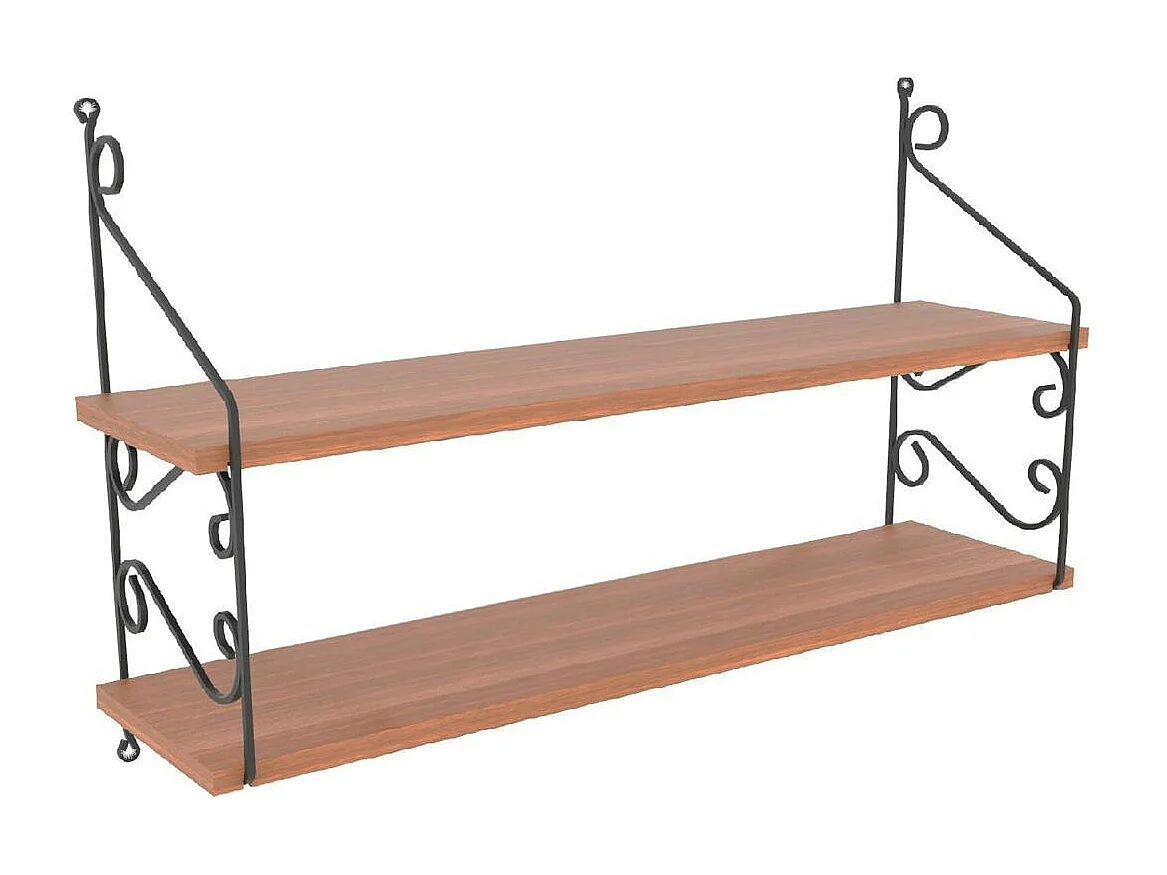 Etagère murale décor bois noyer 2 plateaux avec volutes JENA