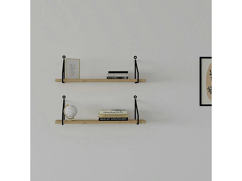 Étagère murale décor bois montants équerres design (x2) JENA