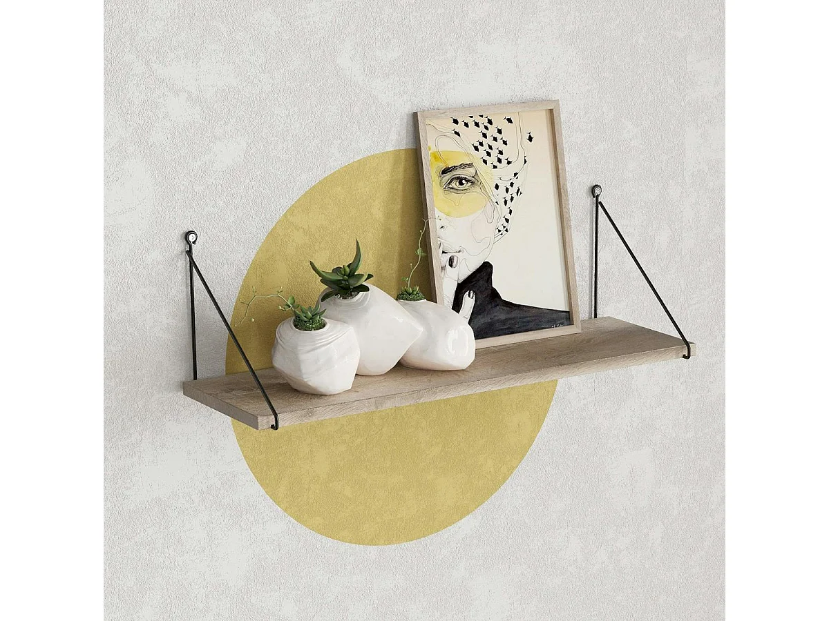 Etagère murale décor bois brun montants noirs JENA