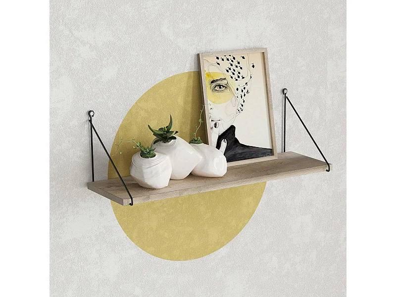 Etagère murale décor bois brun montants noirs JENA