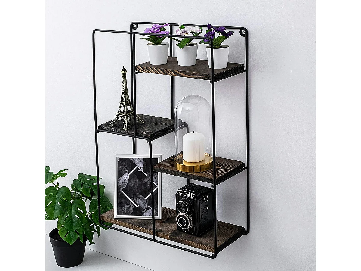 Étagère murale verticale 4 tablettes décor bois foncé JENA