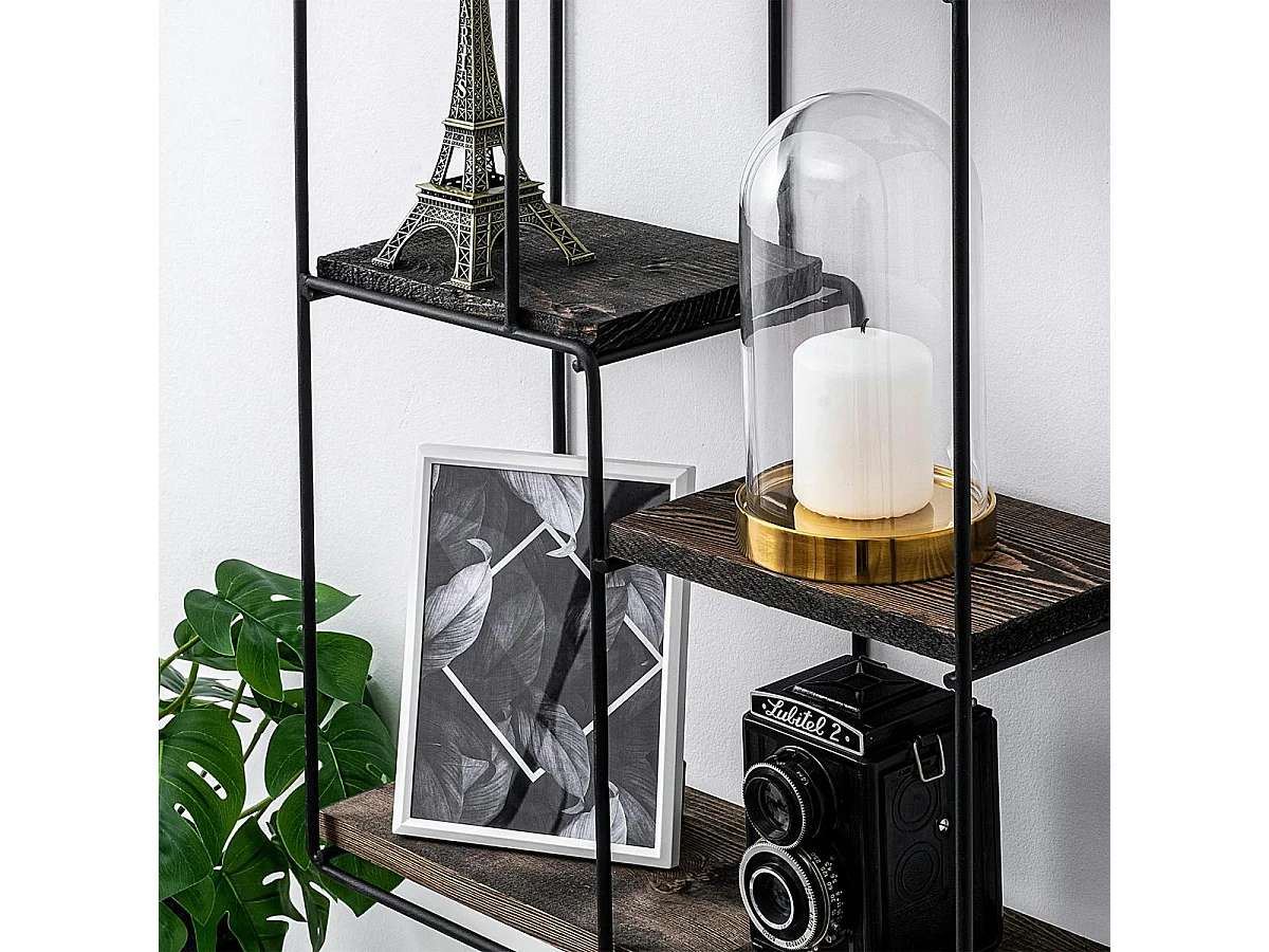 Étagère murale verticale 4 tablettes décor bois foncé JENA