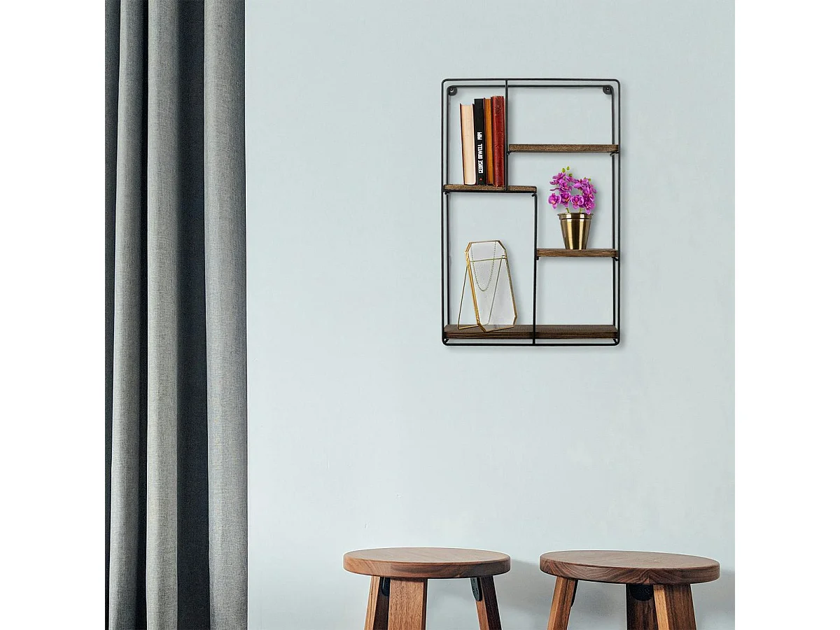 Étagère murale verticale 4 tablettes décor bois foncé JENA