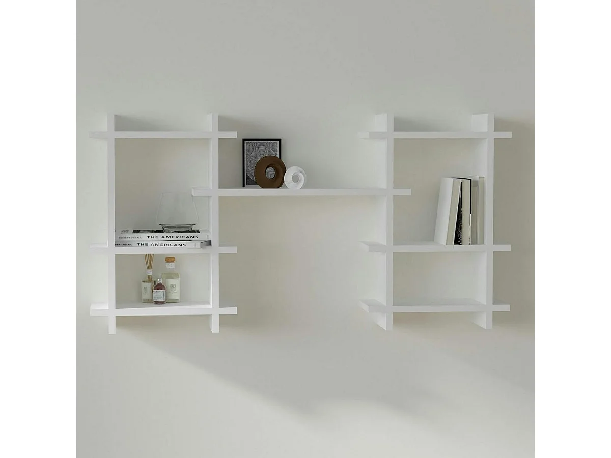 Étagère murale blanche design en H avec niches MARFA