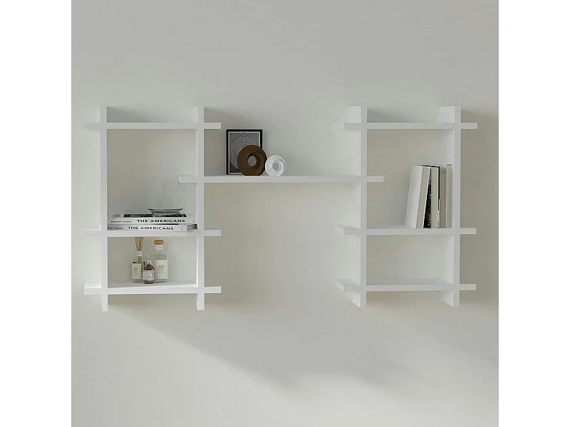 Étagère murale blanche design en H avec niches MARFA
