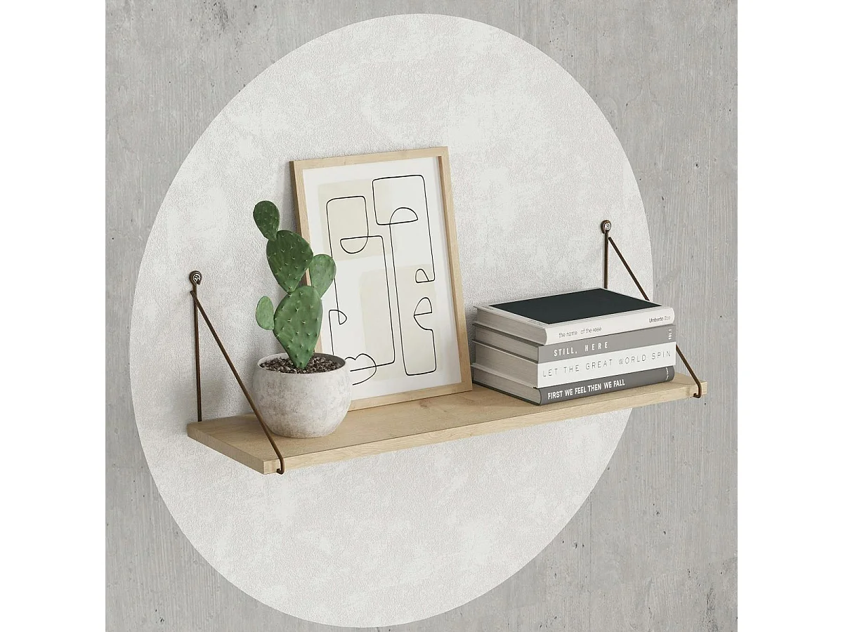 Etagère murale décor chêne montants cuivrés JENA