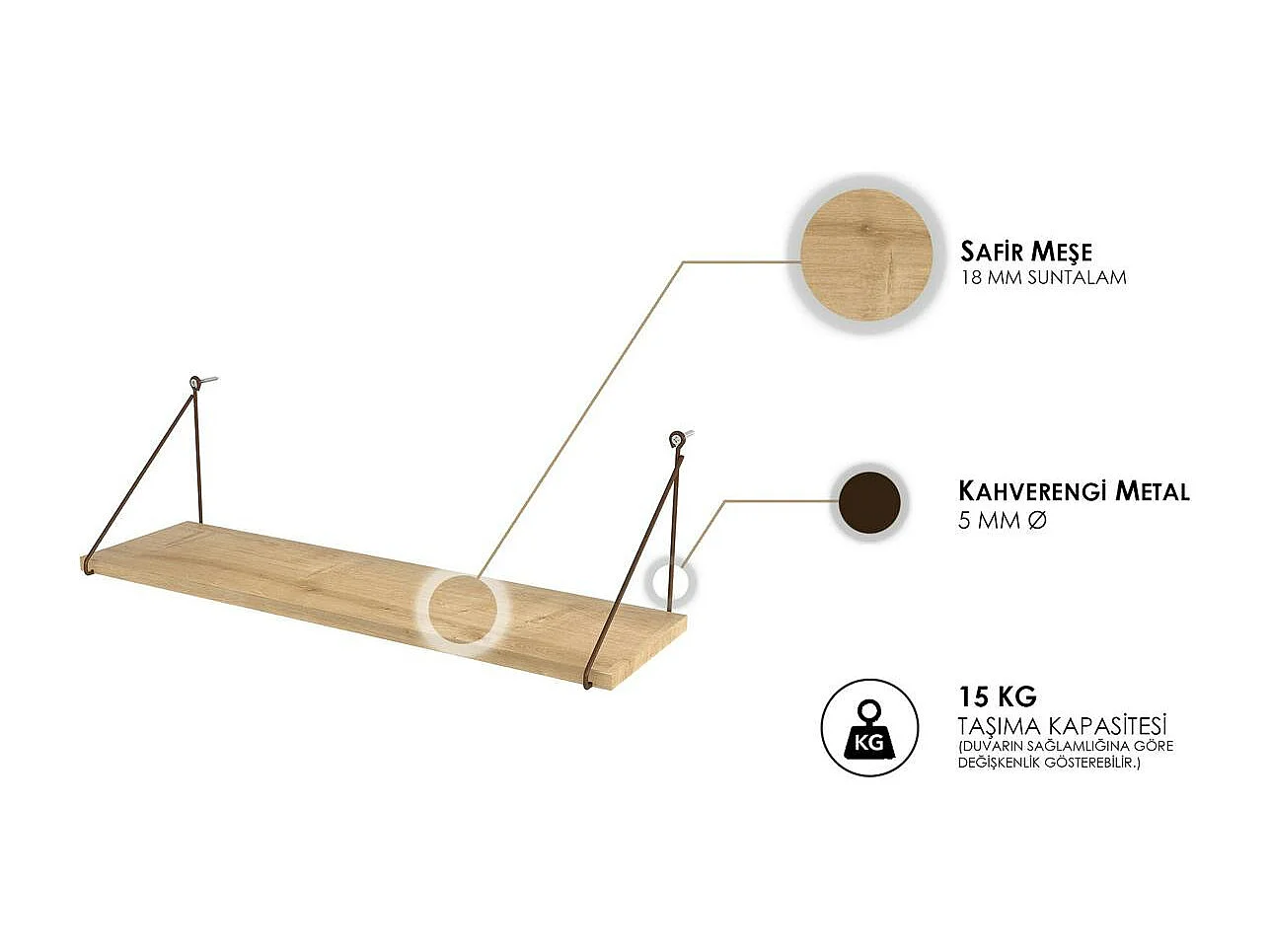 Etagère murale décor chêne montants cuivrés JENA