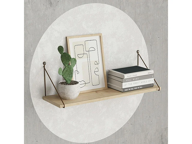 Etagère murale décor chêne montants cuivrés JENA