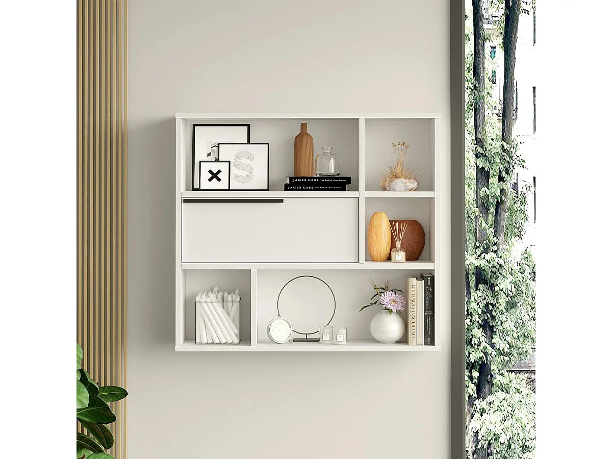 Etagère murale blanche rangement fermé 5 niches MARFA