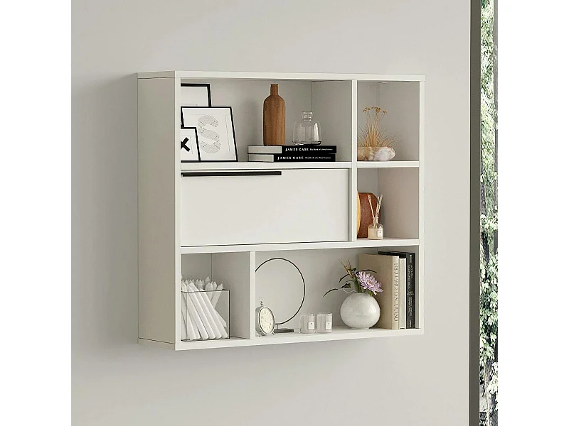 Etagère murale blanche rangement fermé 5 niches MARFA