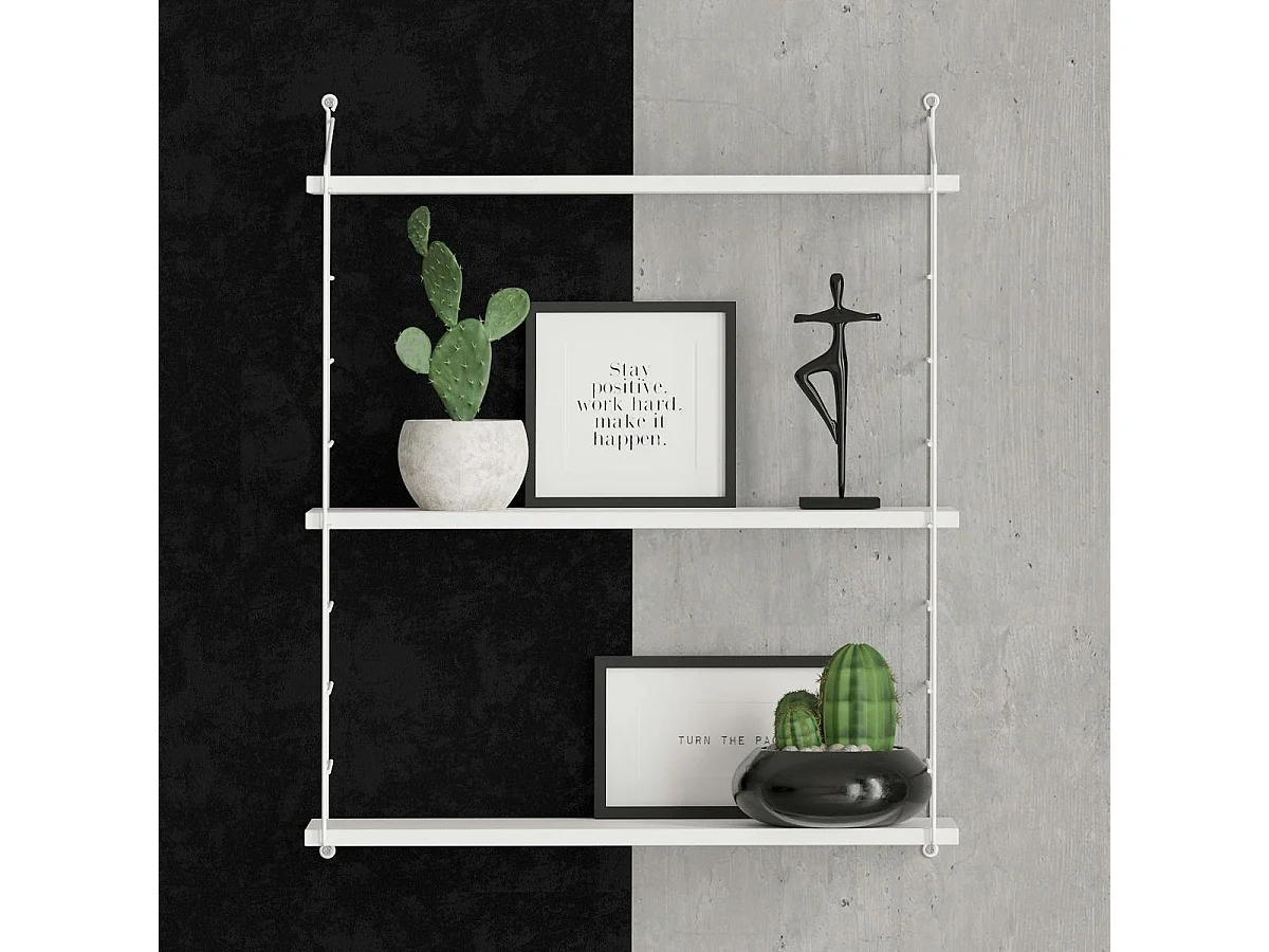 Étagère murale blanche 3 plateaux supports métal noir JENA