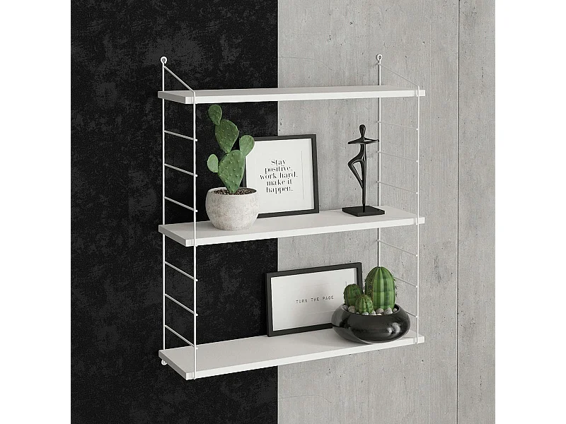Étagère murale blanche 3 plateaux supports métal noir JENA