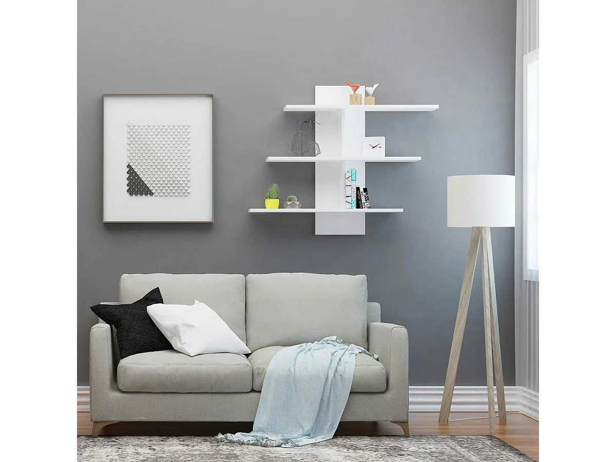Étagère murale blanche design 3 plateaux décalés MARFA