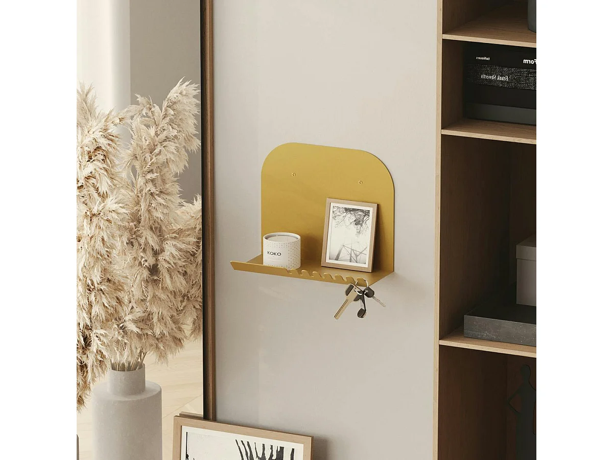 Etagère murale métal doré avec crochets dentelés 28 cm SFAX