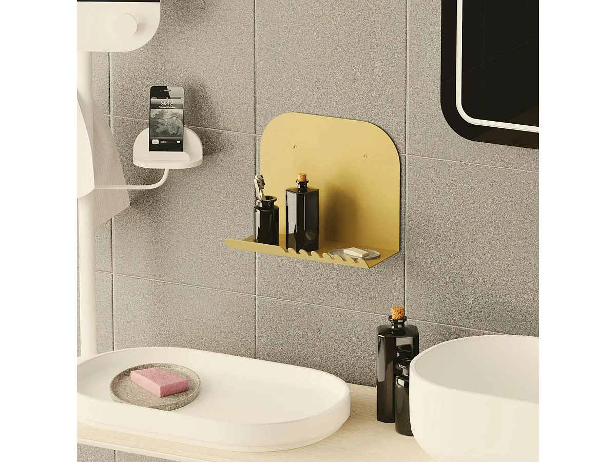 Etagère murale métal doré avec crochets dentelés 28 cm SFAX