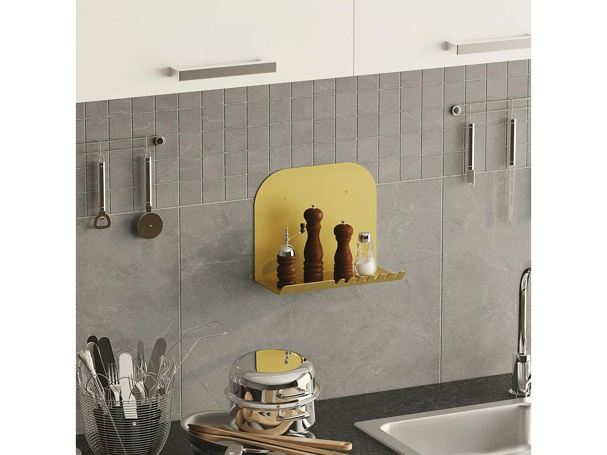 Etagère murale métal doré avec crochets dentelés 28 cm SFAX