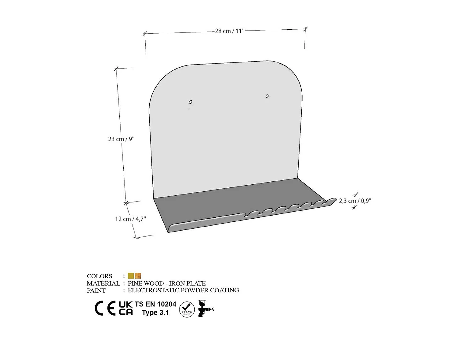 Etagère murale métal doré avec crochets dentelés 28 cm SFAX