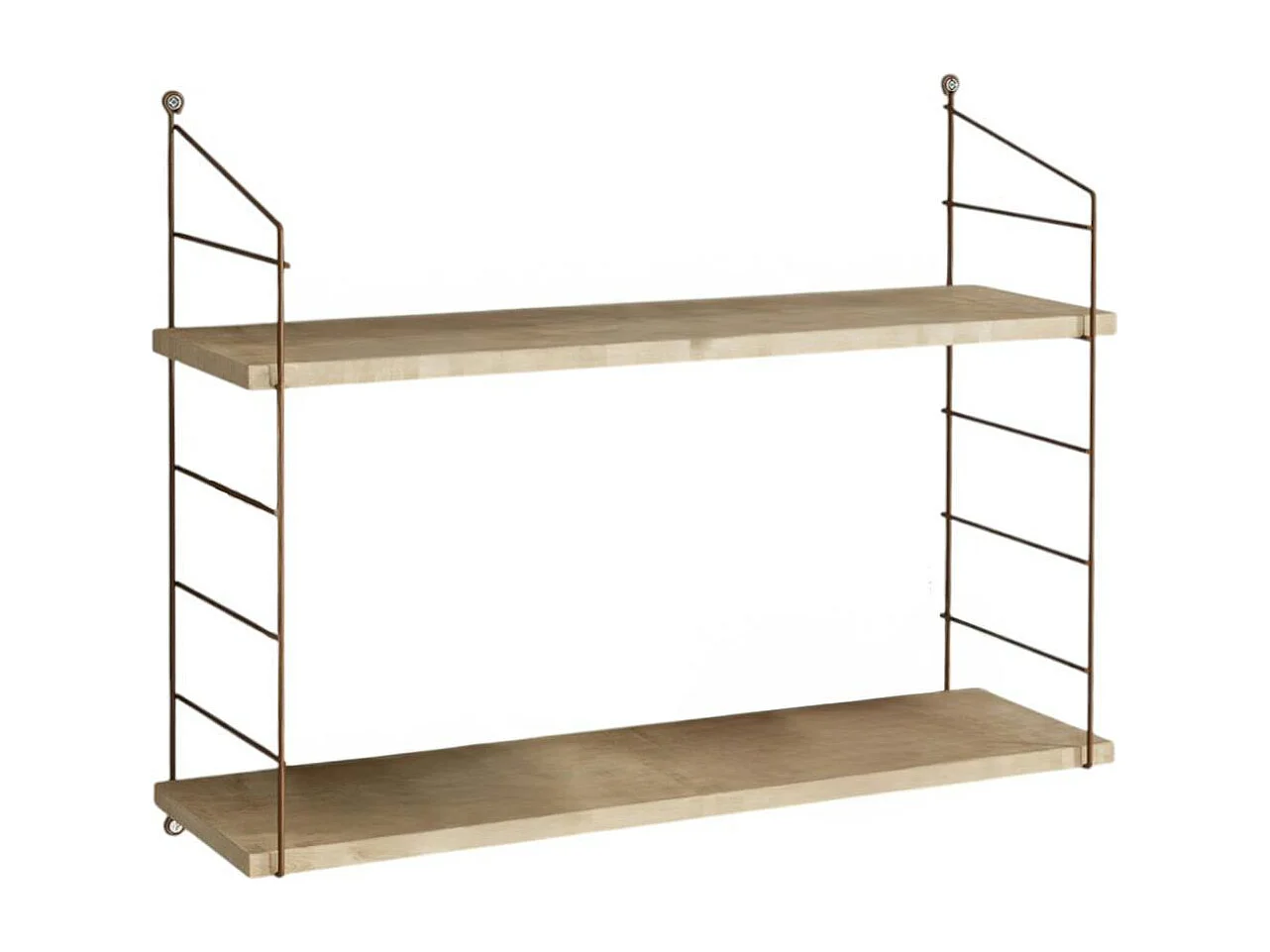 Etagère murale décor chêne 2 plateaux montants cuivrés JENA