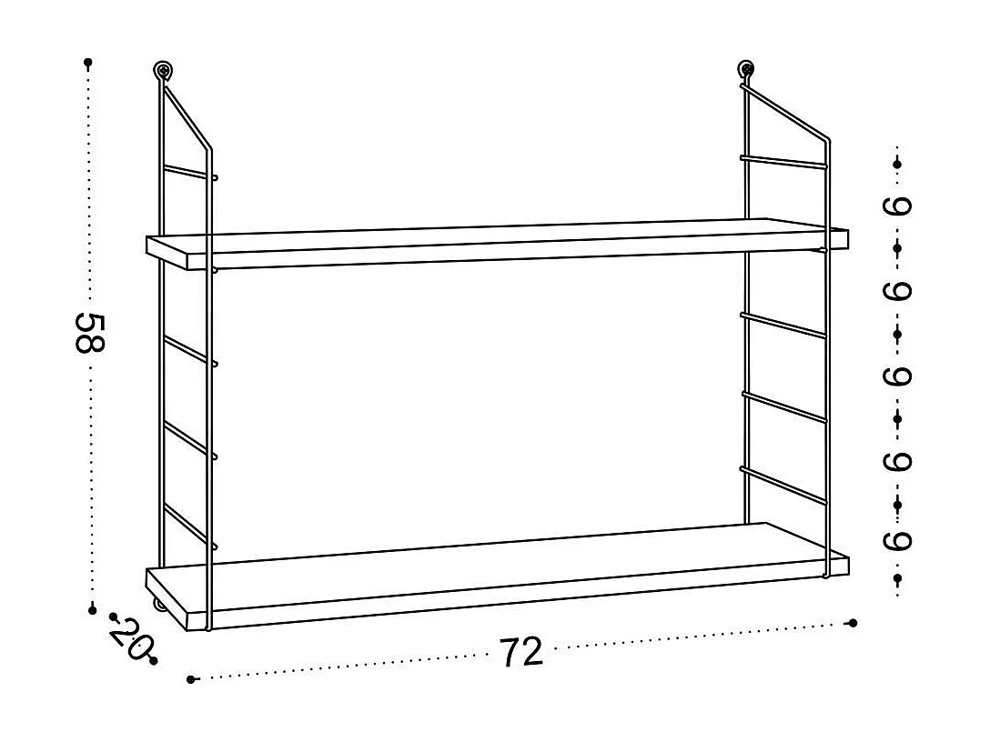 Etagère murale décor chêne 2 plateaux montants cuivrés JENA