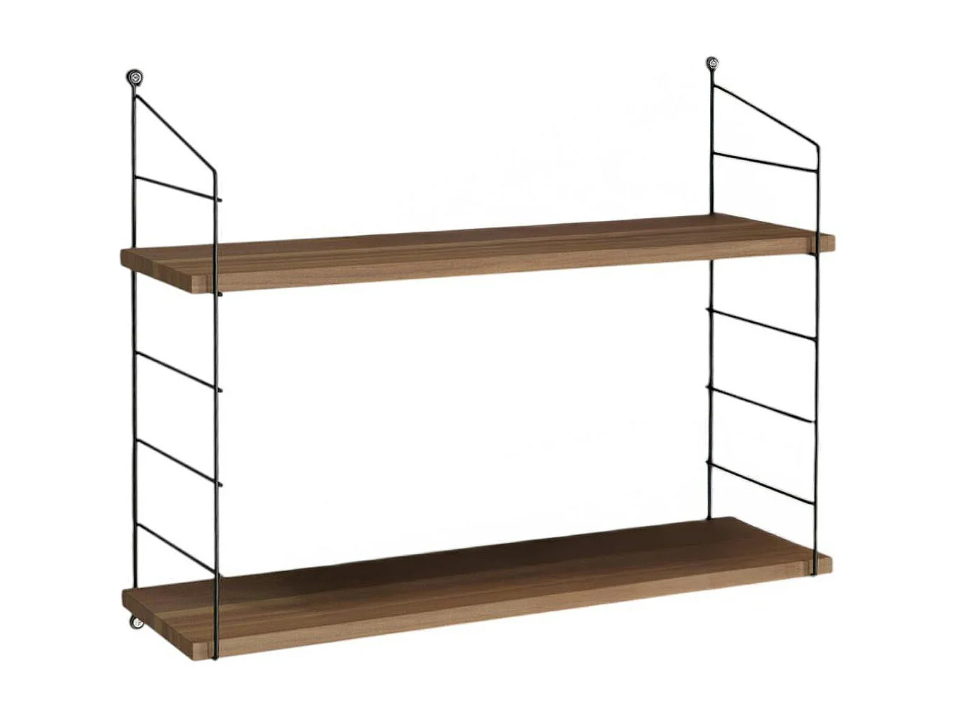 Etagère murale décor noyer 2 plateaux à montants noirs JENA