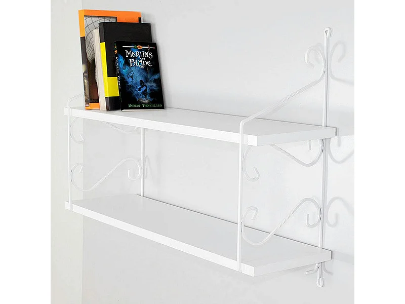 Etagère murale blanche 2 plateaux montants à volutes JENA
