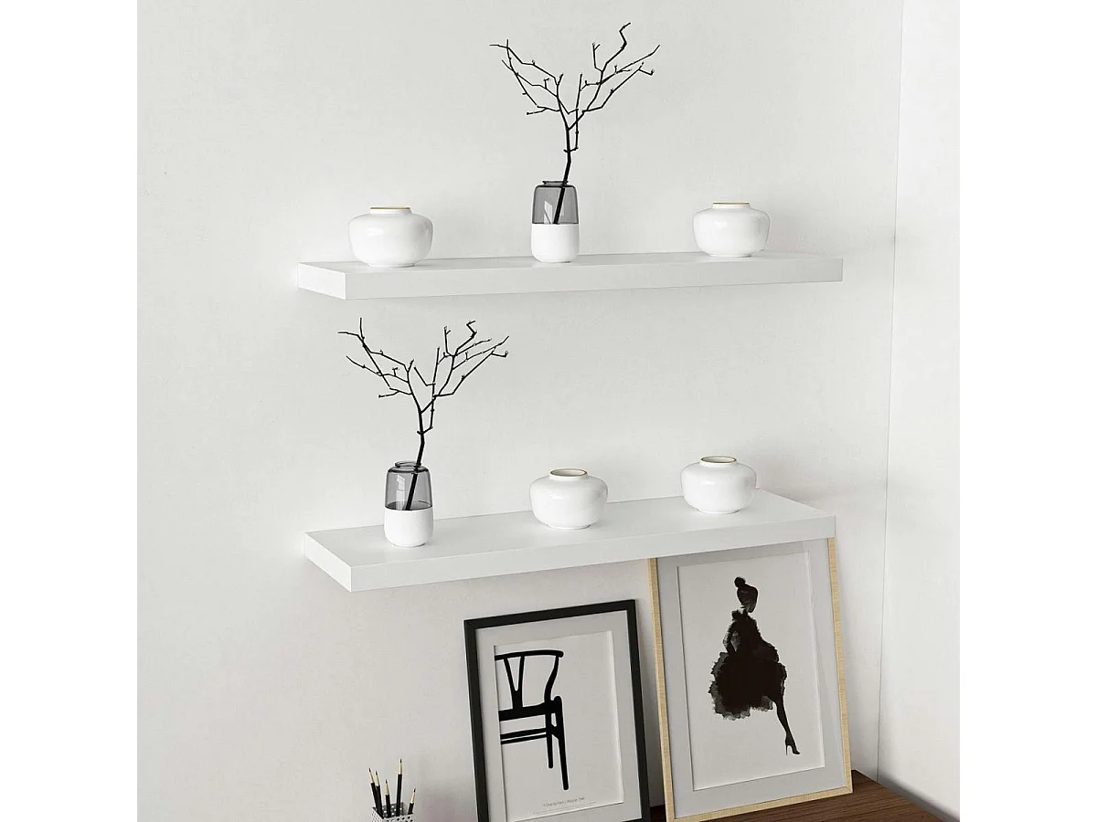 Étagère murale blanche flottante 80 cm (lot de 2) MARFA
