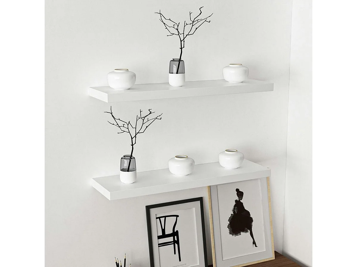 Étagère murale blanche flottante 80 cm (lot de 2) MARFA
