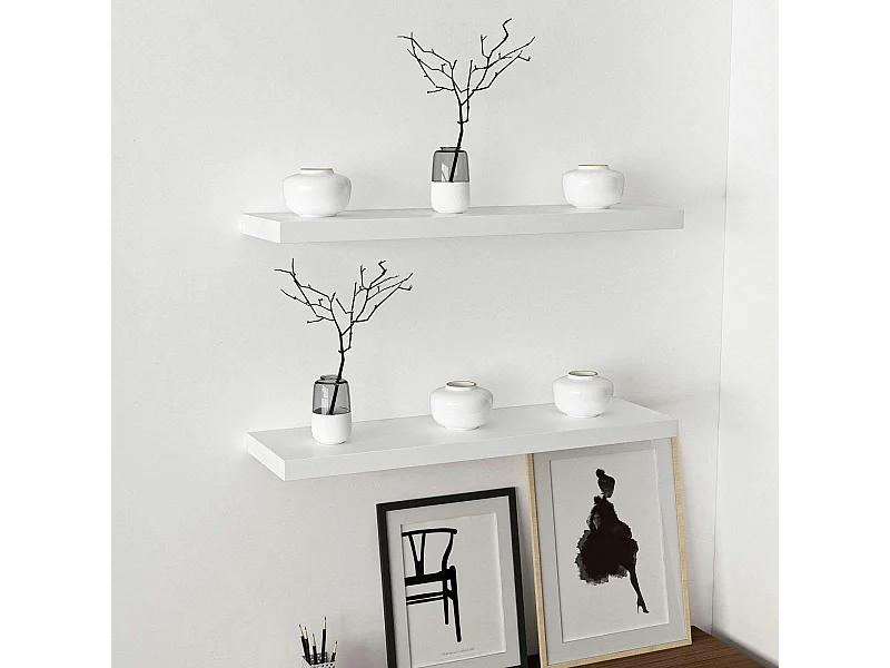 Étagère murale blanche flottante 80 cm (lot de 2) MARFA