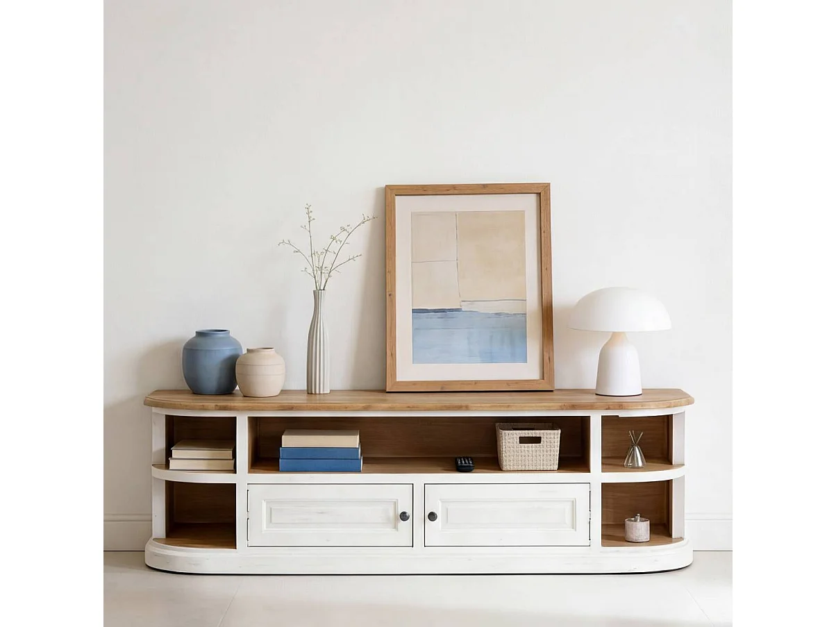 Meuble TV en bois recyclé blanchi Garance