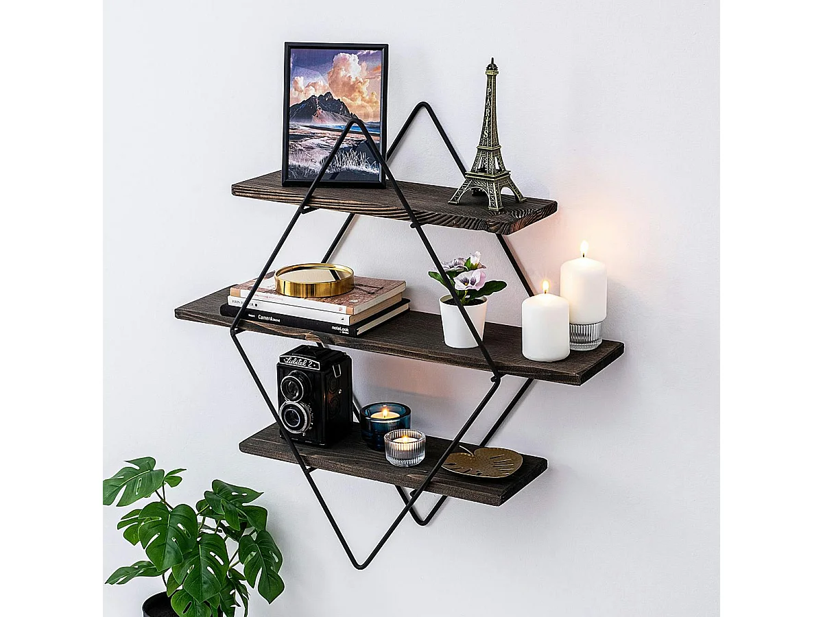 Etagère décorative noire losange décor bois foncé JENA